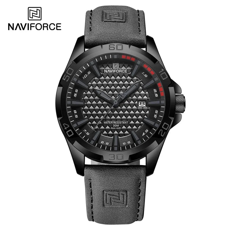 Original Brand Naviforce High Quality Men's Watches Leather Strap Waterproof Quartz Date Clock