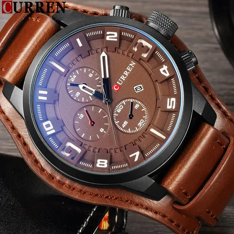 New CURREN Top Brand Luxury Mens Watches  Sport Military Leather Strap Quartz Business