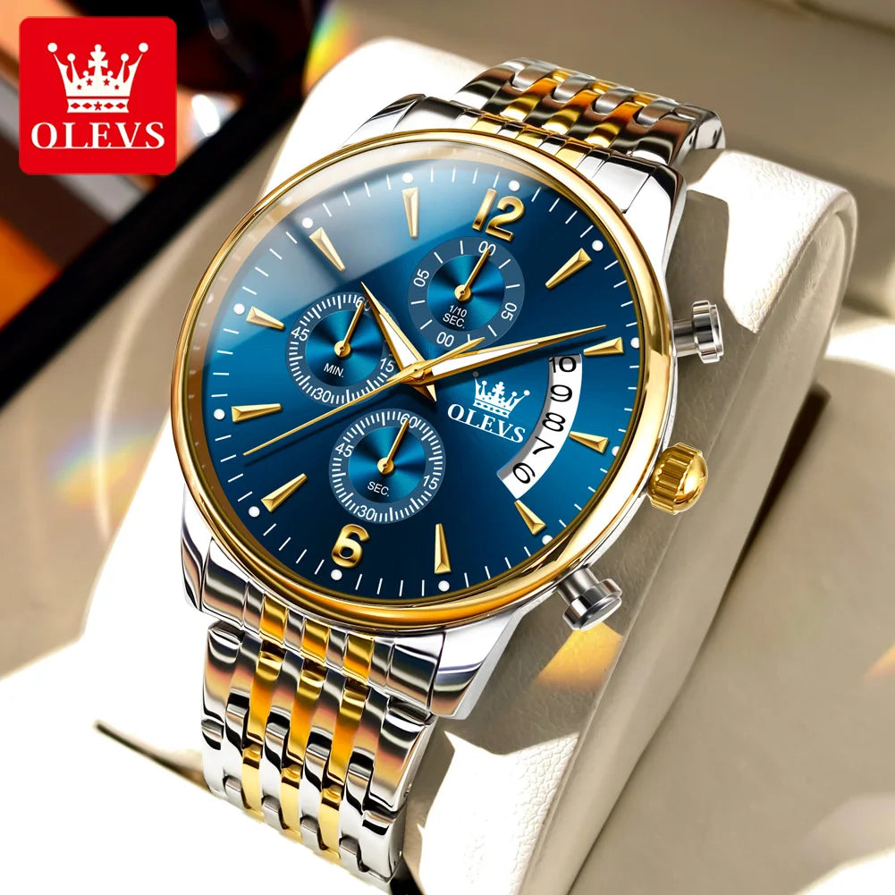 OLEVS Men's Watch Waterproof Luminous  Stainless Steel  Pilot Top Brand