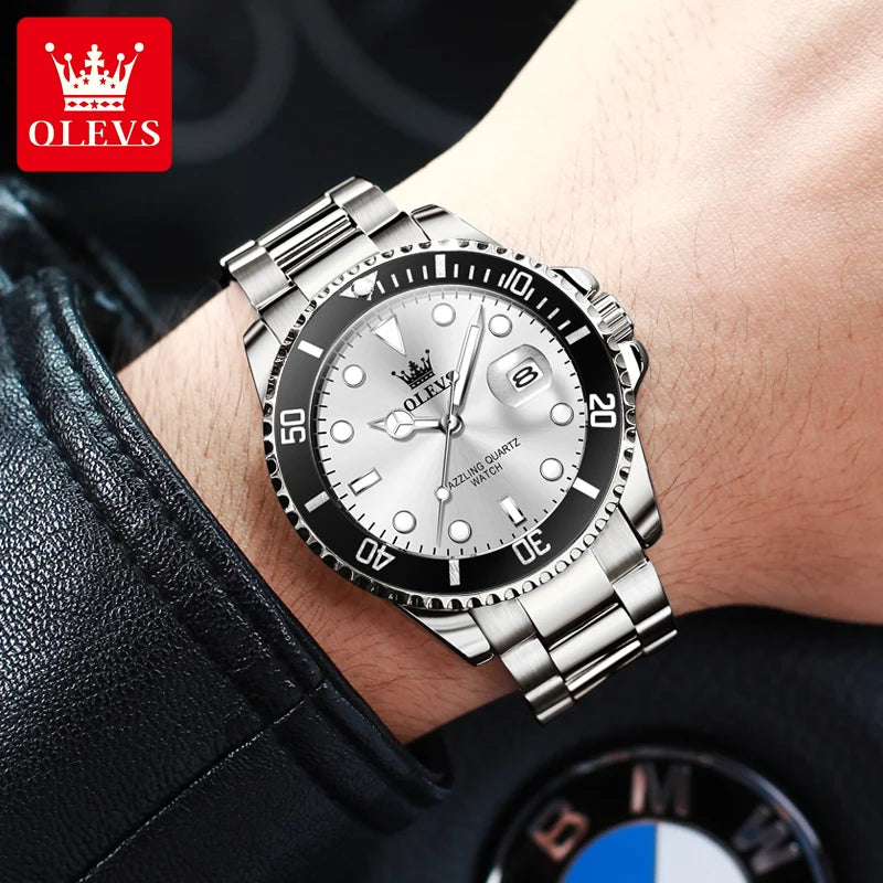 OLEVS 5885 Business Men Watch Diving Quartz Watch Luxury Stainless Steel Waterproof Luminous Automatic Date