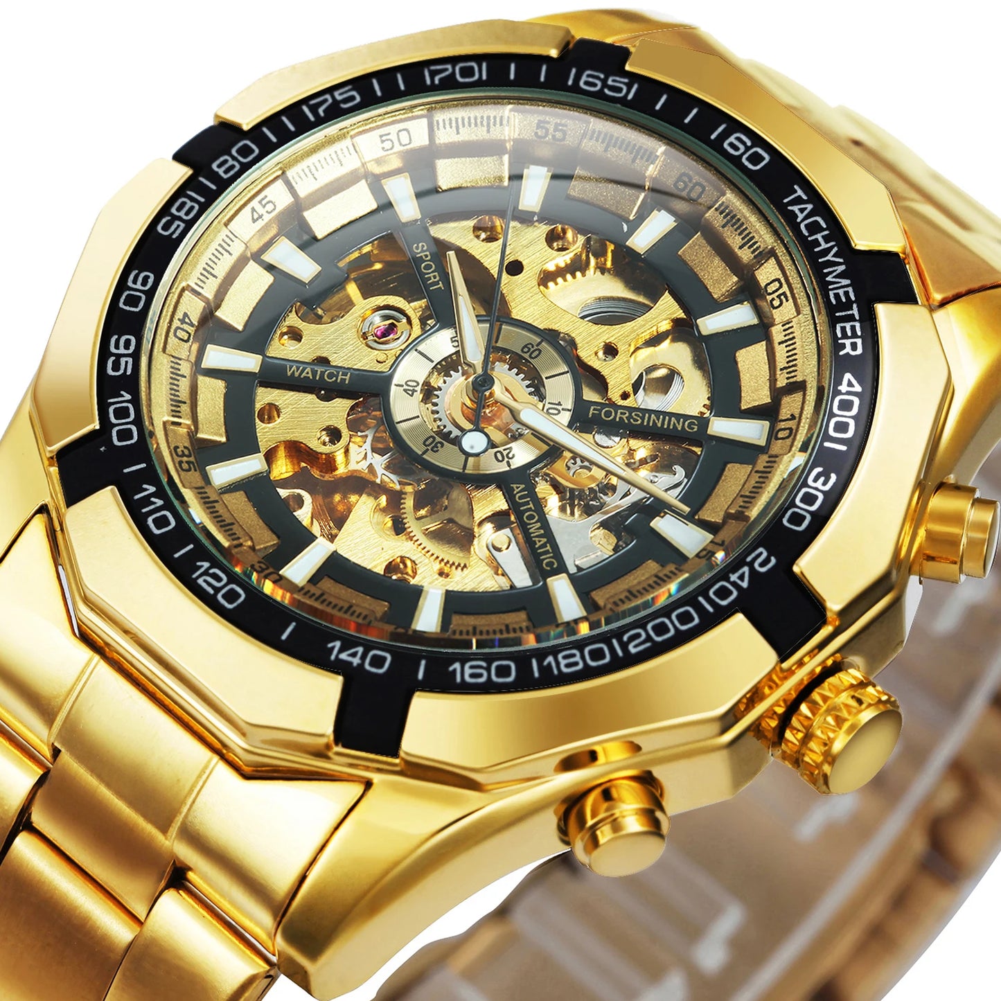 Winner Watch Men Skeleton Automatic Mechanical Watch Gold Vintage