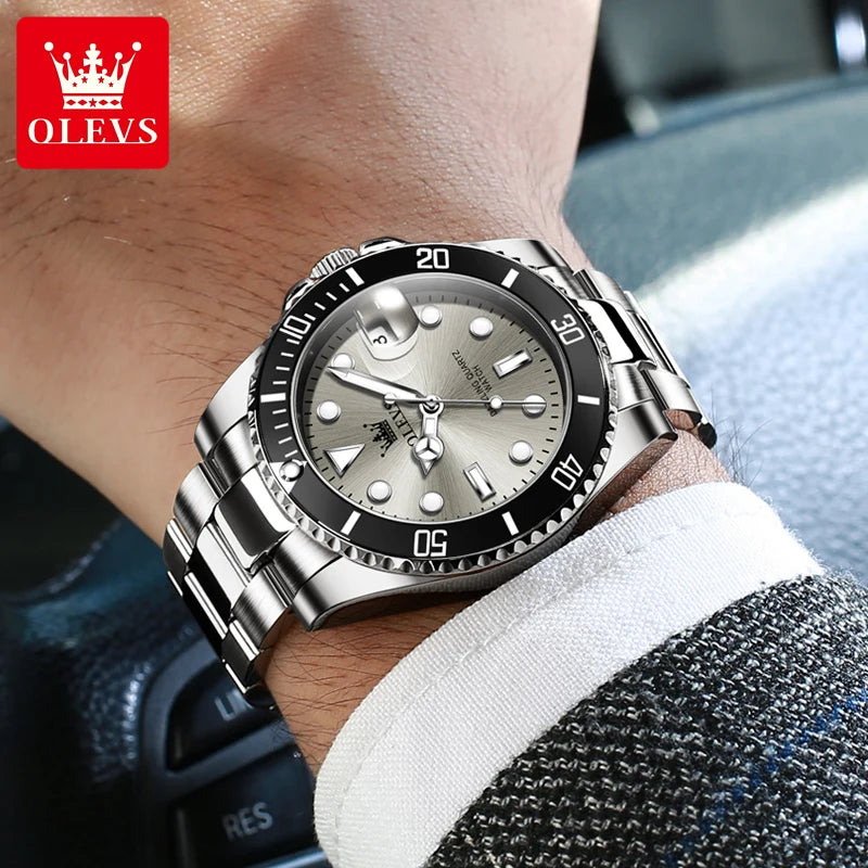 OLEVS 5885 Business Men Watch Diving Quartz Watch Luxury Stainless Steel Waterproof Luminous Automatic Date