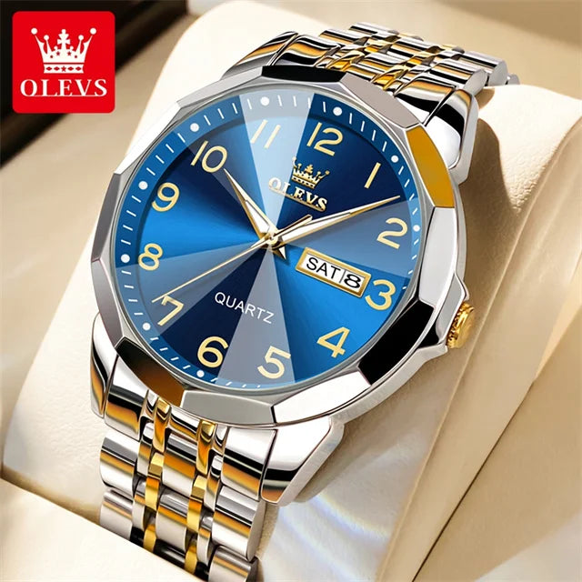 OLEVS 9970 Men's Wristwatch Luxury Digital Dial Unique Rhombus Mirror Quartz Stainless Steel Waterproof