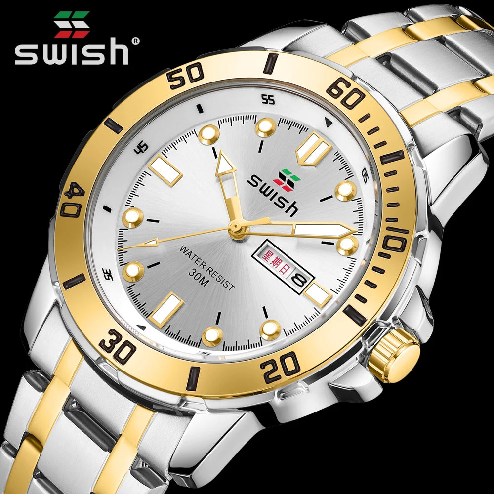 2023 New Luxury Men Watch Stainless Steel Weekday Date Calendar Waterproof