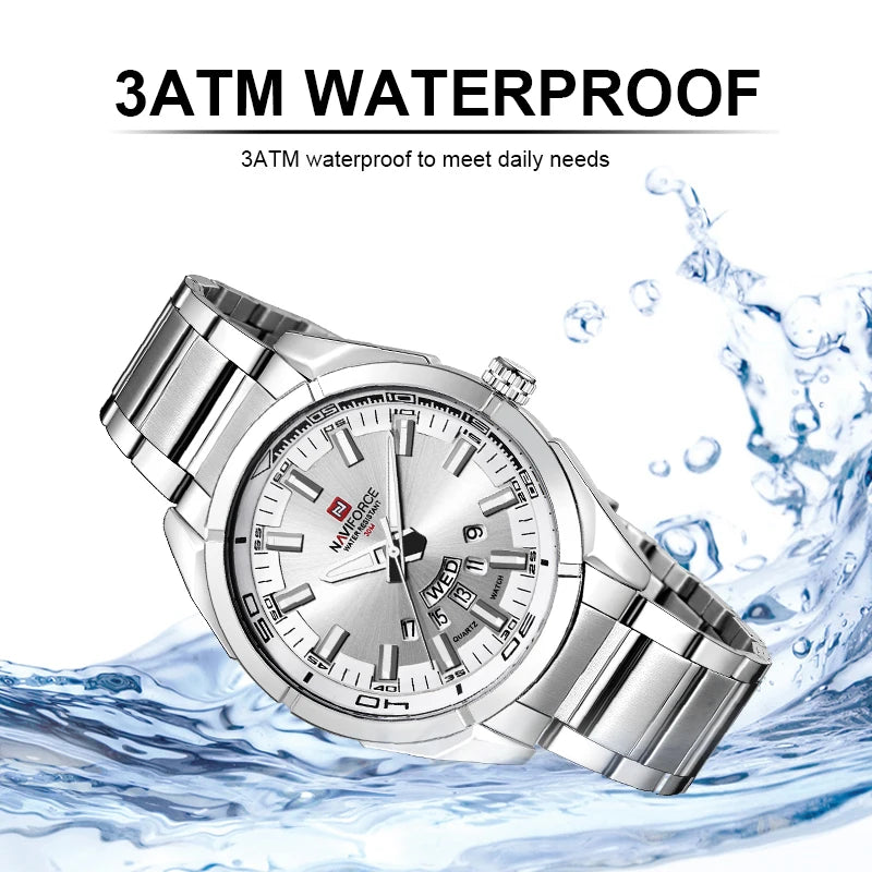 NAVIFORCE Classic Casual Watch for Men Stainless teel Waterproof Date Display